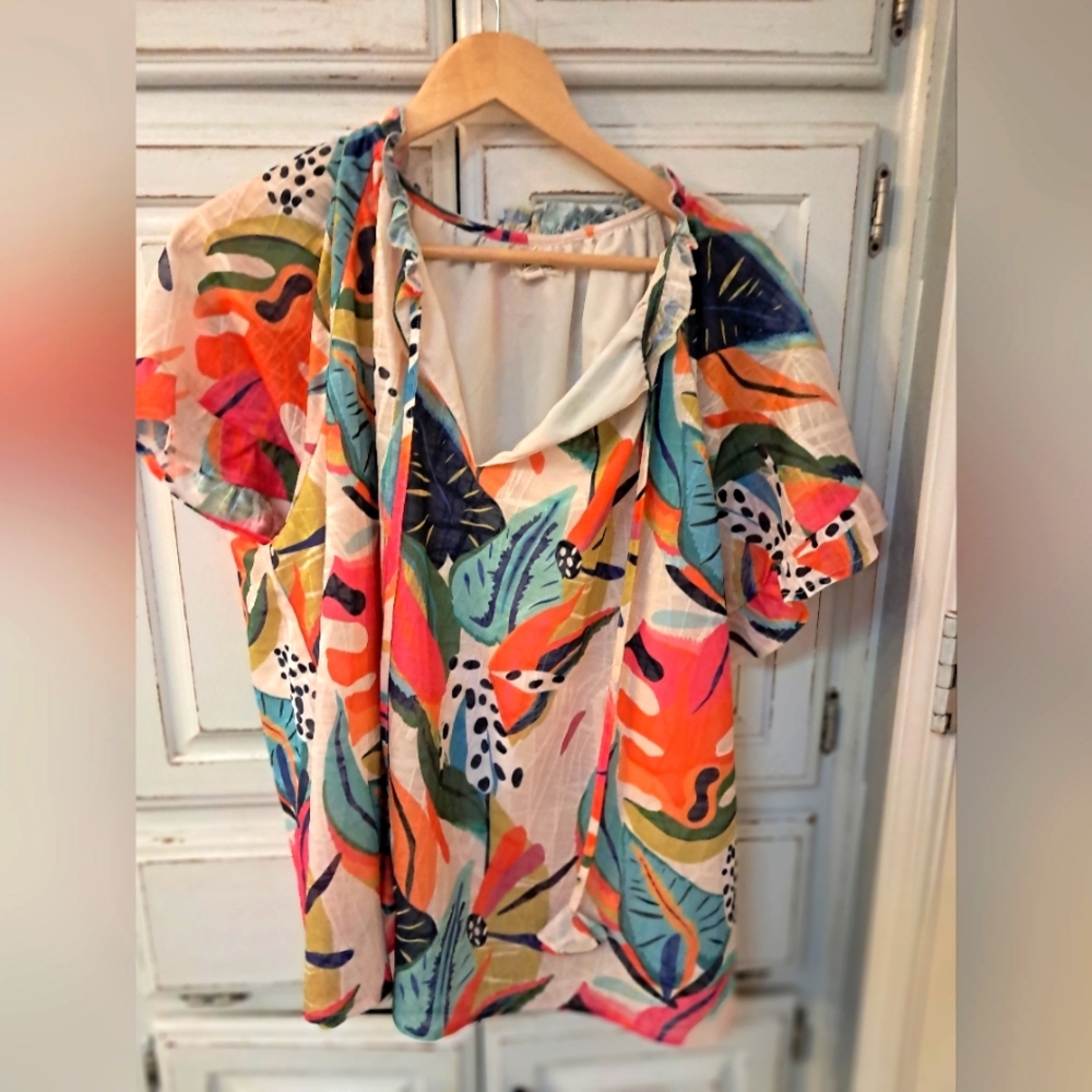Umgee Vibrant Tropical Print Blouse XXL